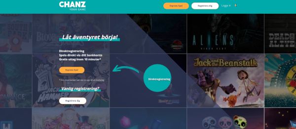 Chanz Casino home page
